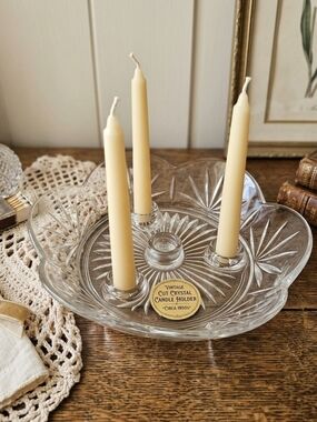 Princess House 24% Lead Crystal 3-Lite Taper Candle Holder